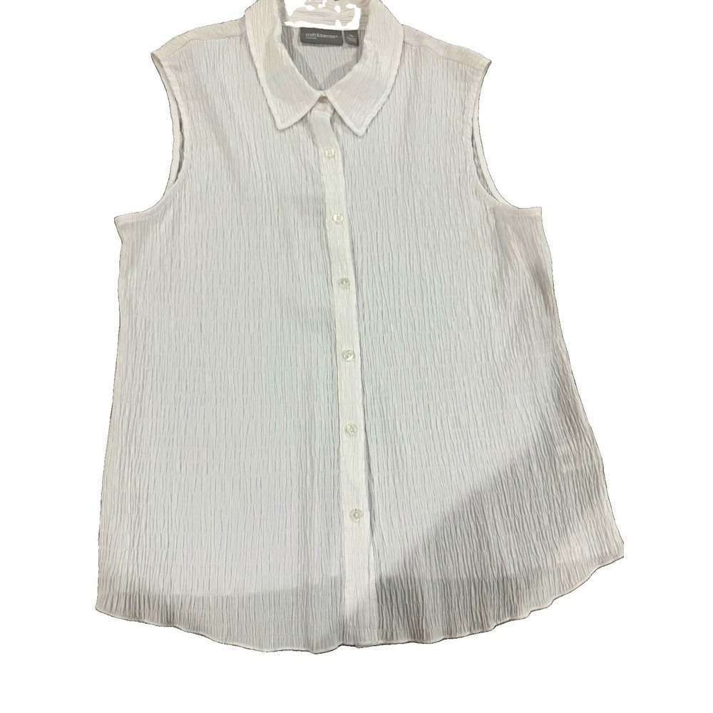 Croft & Barrow Women's XL White Woven Collared Button Front Sleeveless Blouse